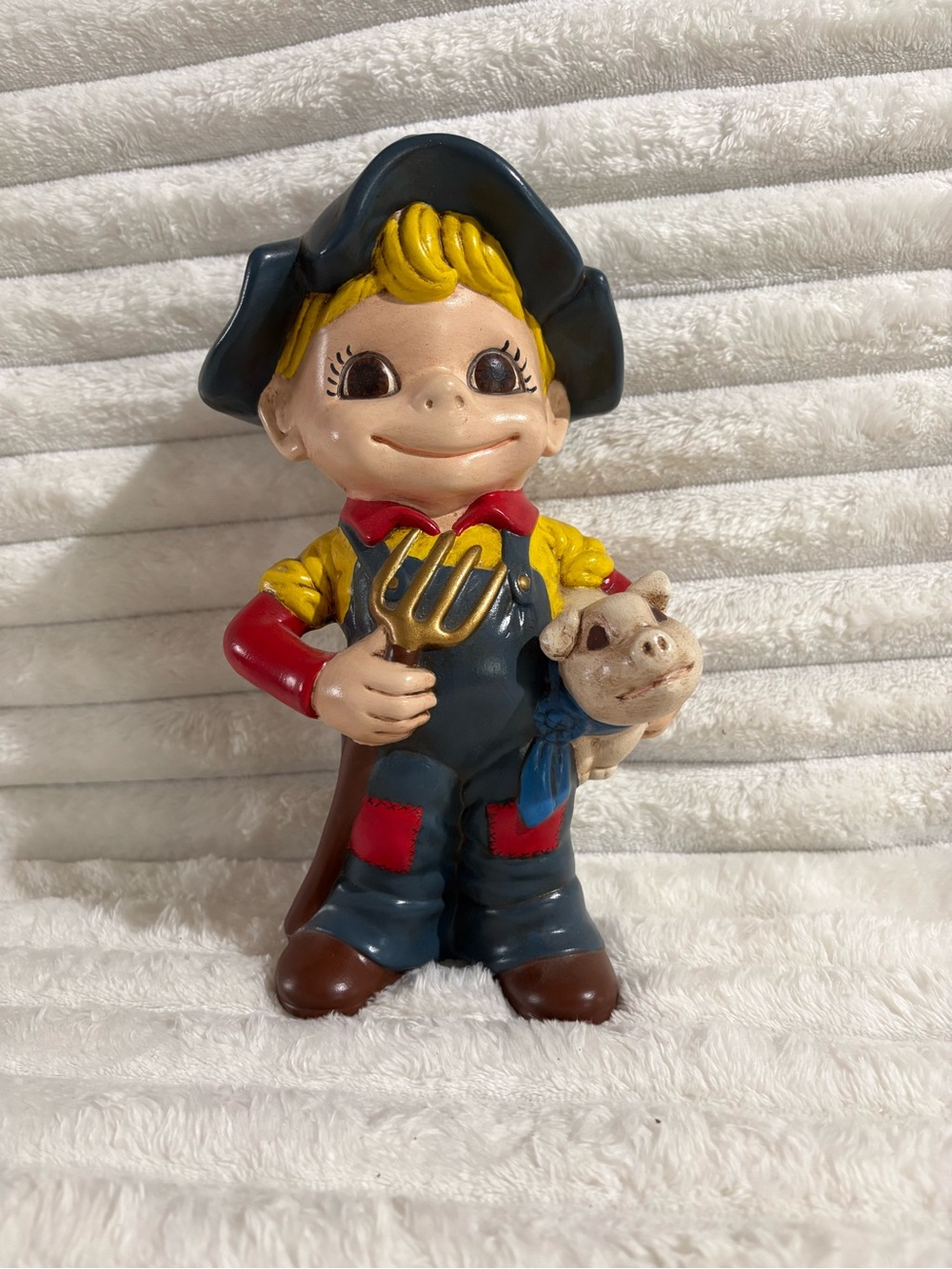 Vintage Atlantic Mold Ceramic Farm Boy holding a Pig 1970’s